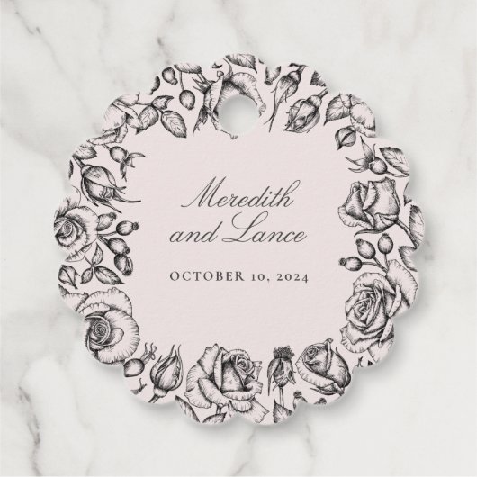 zwart Roos schets bruiloft gunst Bedankjes Labels (Achterkant)