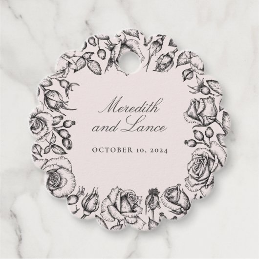 zwart Roos schets bruiloft gunst Bedankjes Labels (Voorkant)
