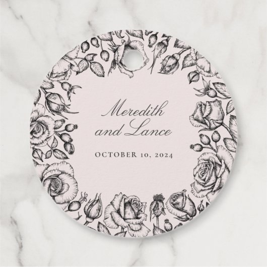  zwart Roos schets bruiloft gunst Bedankjes Labels (Achterkant)