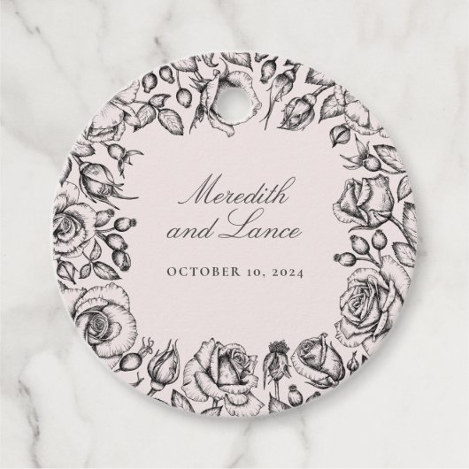  zwart Roos schets bruiloft gunst Bedankjes Labels (Voorkant)