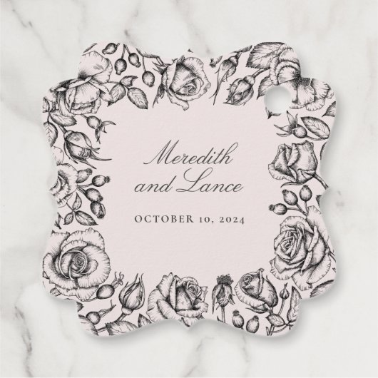 zwart Roos schets bruiloft gunst Bedankjes Labels (Achterkant)