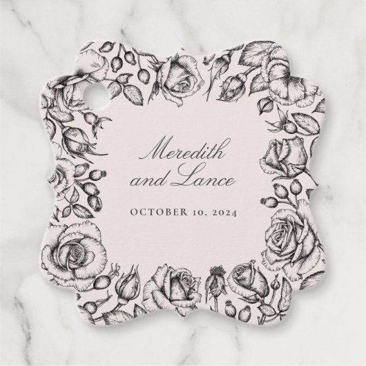  zwart Roos schets bruiloft gunst Bedankjes Labels (Voorkant)