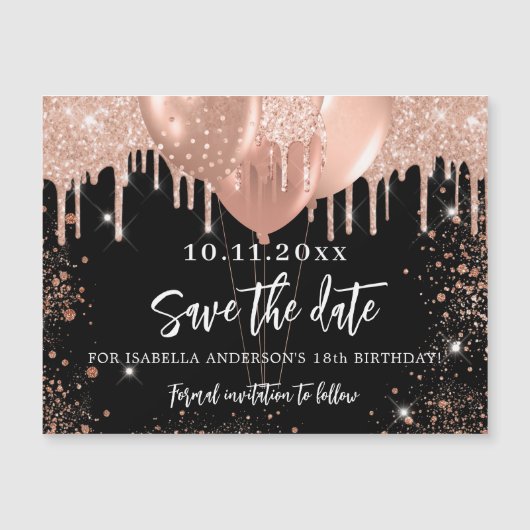 Zwart roos verjaardagsfeest magneet, sparen de dat magnetische uitnodiging (Voorkant)