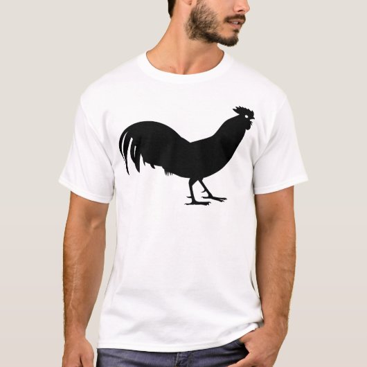 Zwart Rooster Bird Print T-shirt (Voorkant)