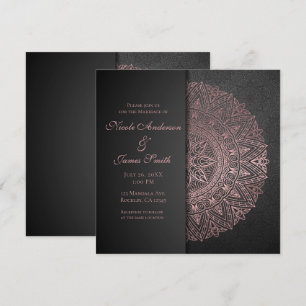 Zwart & Rose Goud Mandala Elegante Huwelijk Trouwe Kaart
