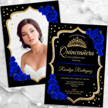 Zwart Royal Blauw Goud Foto Quinceanera
