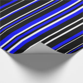 Zwart, Royal Blue en White Stripe Cadeaupapier (Hoek)