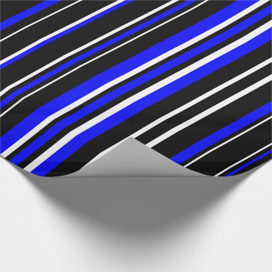Zwart, Royal Blue en White Stripe Cadeaupapier (Hoek)