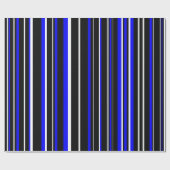 Zwart, Royal Blue en White Stripe Cadeaupapier (Vlak)