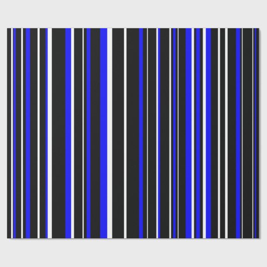 Zwart, Royal Blue en White Stripe Cadeaupapier (Vlak)