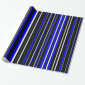 Zwart, Royal Blue en White Stripe Cadeaupapier (Uitgerold)