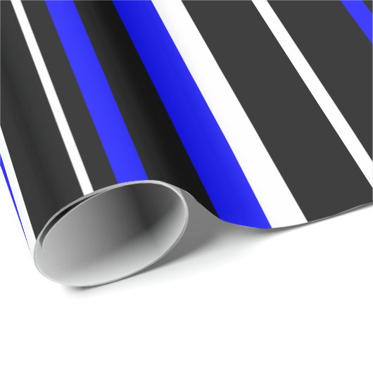 Zwart, Royal Blue en White Stripe Cadeaupapier (Rol Hoek)