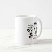 Zwart Royal Crest Crown Scrolls Monogram Koffiemok (Voorkant rechts)