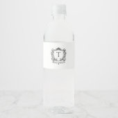 Zwart Royal Garden Monogram Crest Waterfles Etiket (Voorkant)