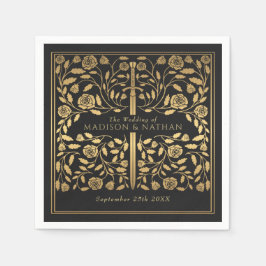 Zwart Royal middeleeuws goud zwaard bruiloft Servet