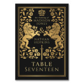 Zwart Royal middeleeuwse leeuw bruiloft Kaart (Achterkant)