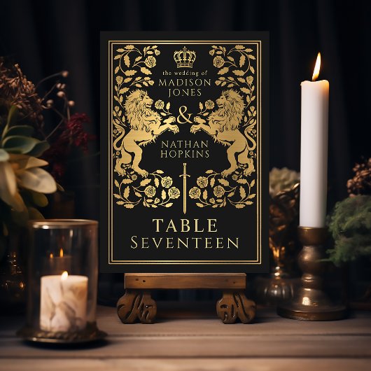 Zwart Royal middeleeuwse leeuw bruiloft Kaart