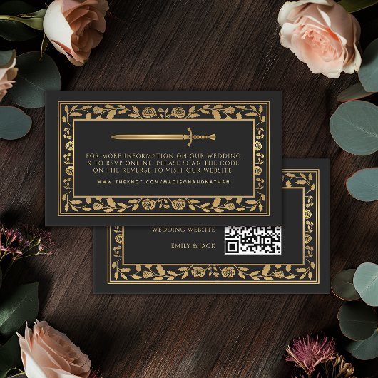 Zwart Royal Sword Wedding Website RSVP QR Code Informatiekaartje
