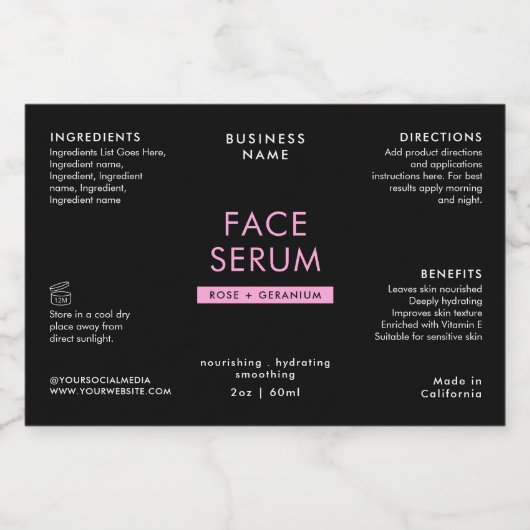 Zwart & Roze 2 OZ Druppelfles Waterdicht Label Voedselcontainer Etiket (Enkel label)