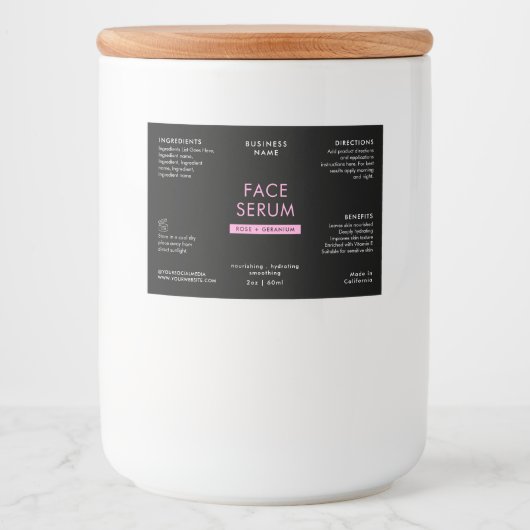 Zwart & Roze 2 OZ Druppelfles Waterdicht Label Voedselcontainer Etiket (Voorkant)