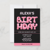 Zwart Roze 3d bubble gum verjaardag Kaart (Voorkant)