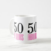 Zwart Roze 50 en Fabulous 50e Verjaardag Koffiemok (Voorkant links)