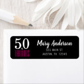 Zwart Roze 50 en Fabulous Verjaardag Script Adres Etiket (Insitu)