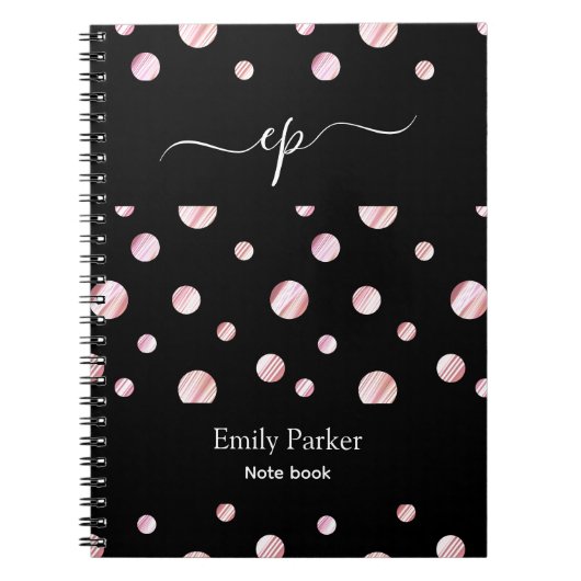 Zwart Roze Aangepast Logo Monogram Script Naam Sti Notitieboek (Voorkant)