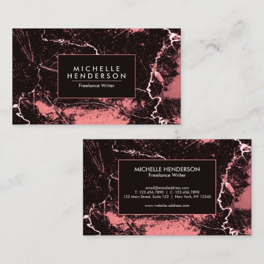 Zwart & Roze Abstract Marmer Visitekaartje (Voorkant / Achterkant)