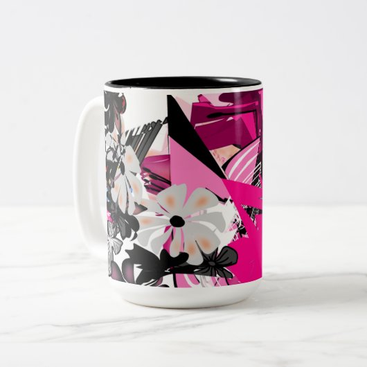 Zwart & Roze Abstracte Mok (Voorkant links)
