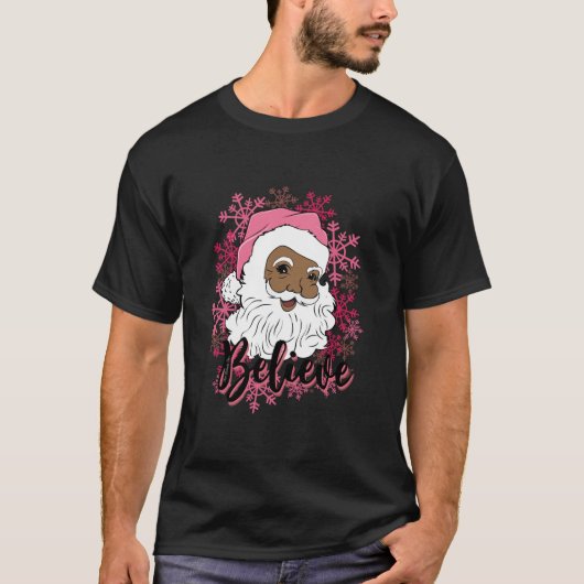 Zwart Roze Afro Santa Claus Roze Kerst T-shirt (Voorkant)