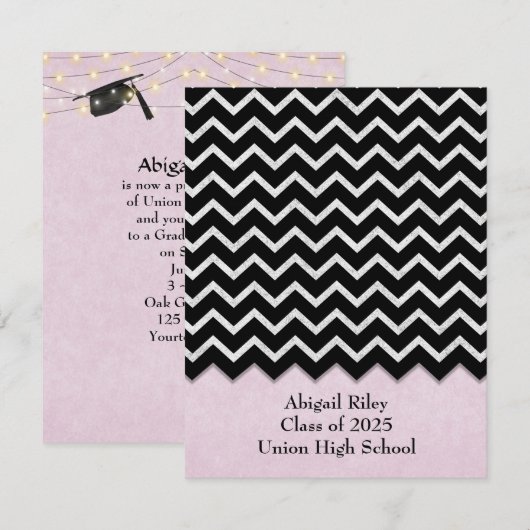 zwart roze Afstuderen Kaart (Voorkant / Achterkant)