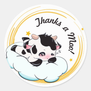 Zwart Roze Baby Koe Wit Wolk Elegant Dank u Ronde Sticker