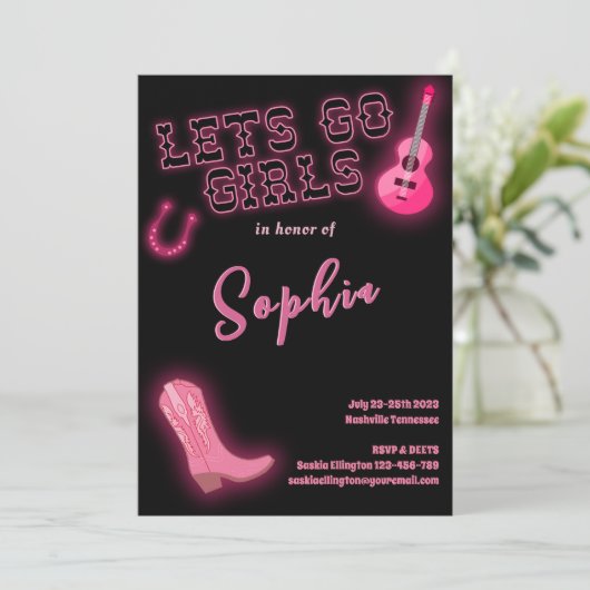 Zwart Roze Bachelorette Weekend Uitnodiging (Staand voorkant)