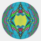 ~ Zwart Roze Blauw en Geel Fractal ~ Ronde Sticker (Voorkant)