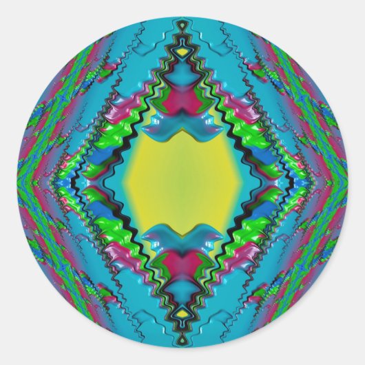 ~ Zwart Roze Blauw en Geel Fractal ~ Ronde Sticker (Voorkant)