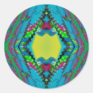 ~ Zwart Roze Blauw en Geel Fractal ~ Ronde Sticker