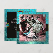 ZWART ROZE BLAUW FIETS HUWELIJK DAMAST MONOGRAM KAART (Voorkant / Achterkant)