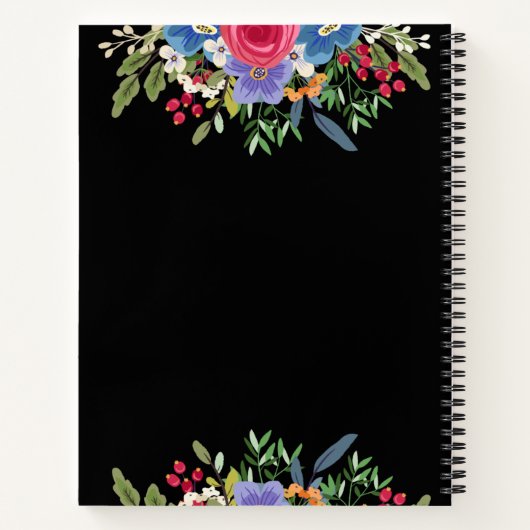 Zwart Roze Blauwe Bloemen Ballon Whisky Naam Notitieboek (Achterkant)