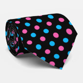 Zwart Roze Blauwe Stippenpatroon Stropdas (Opgerold)