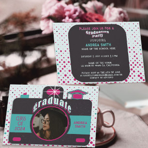 Zwart Roze Blauwgroen Afstuderen Foto Retro Stipp Kaart