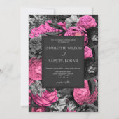 Zwart Roze Bloem | Moderne Chic Bloem Bruiloftsinv Kaart (Voorkant)