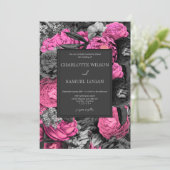 Zwart Roze Bloem | Moderne Chic Bloem Bruiloftsinv Kaart (Staand voorkant)