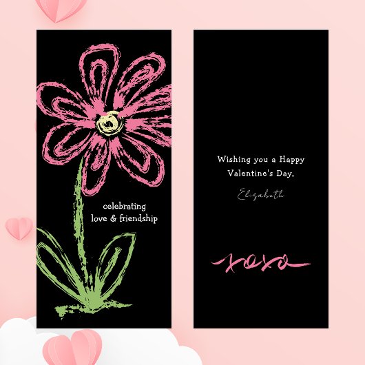 Zwart & Roze Bloem Valentijnsdag Vriendschap Kaart