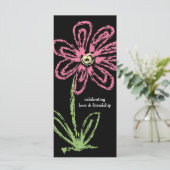 Zwart & Roze Bloem Valentijnsdag Vriendschap Kaart (Staand voorkant)