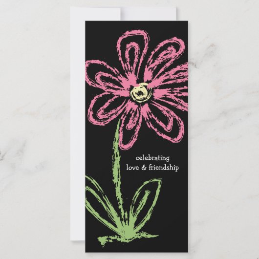 Zwart & Roze Bloem Valentijnsdag Vriendschap Kaart (Voorkant)