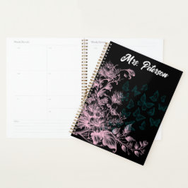 Zwart Roze Bloem Vlinder Vrouwen Wekelijkse Planne Planner