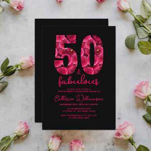 Zwart Roze Bloemen 50 en Fabulous Verjaardagsfeest Kaart