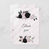 zwart & roze bloemen botanisch marmer bedankkaart (Voorkant / Achterkant)