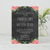 Zwart Roze Bloemen Bruiloft repetitie diner uitnod Kaart (Staand voorkant)